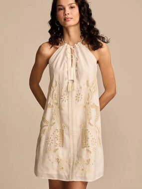 Lucky Brand NWT Cream Embroidered Halter Mini Dress XXL